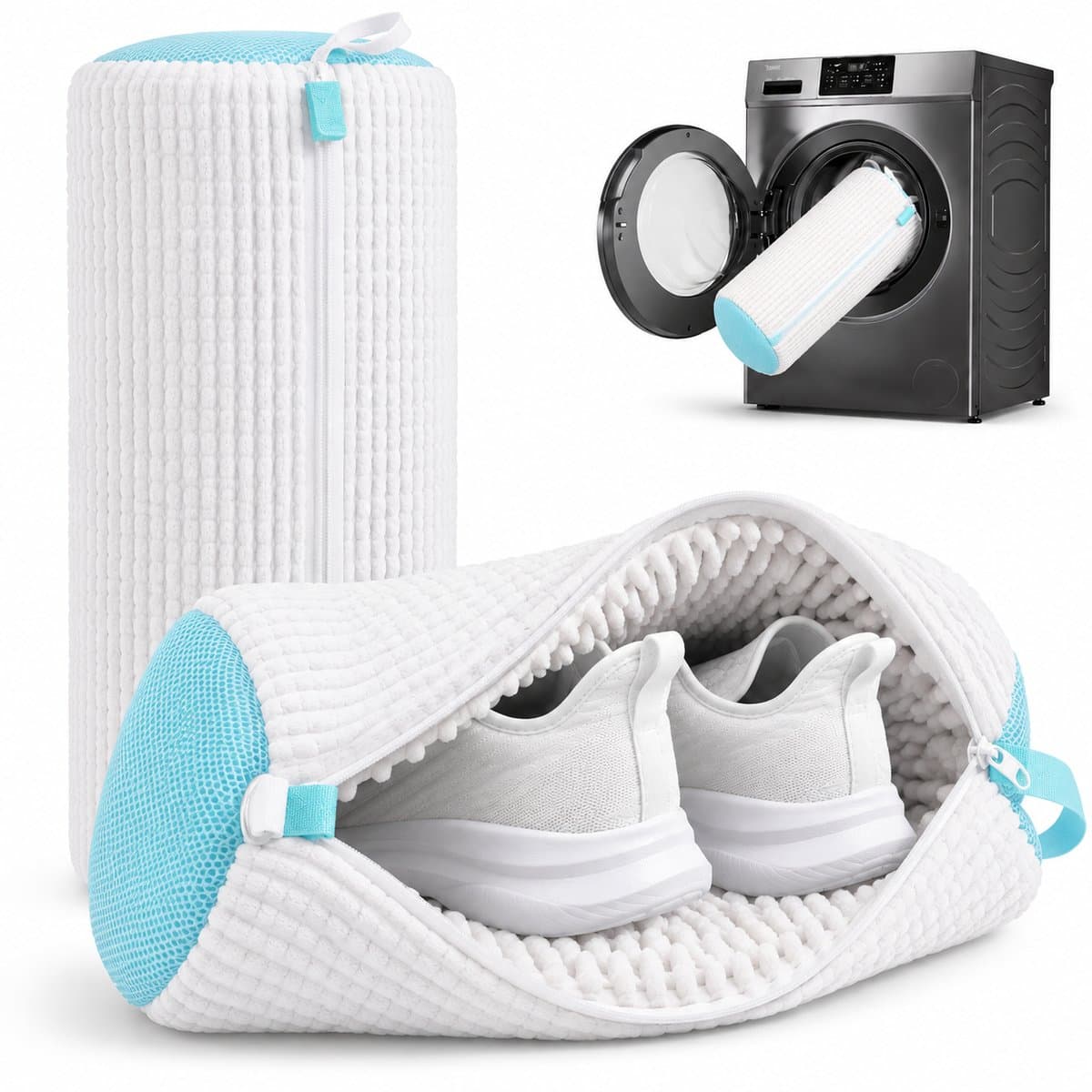 BOTC Waszak schoenen - 2 stuks - Herbruikbaar - Wasmachine&Droger - voor Sneakers en Tennisschoenen - Wit en blauw — afbeelding 1