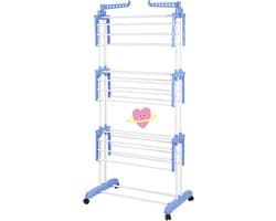 Groot Opvouwbaar Droogrek met Wielen en Roestvrij Staal voor Binnen en Buiten - 3 Etages, 75 x 64 x 170 cm