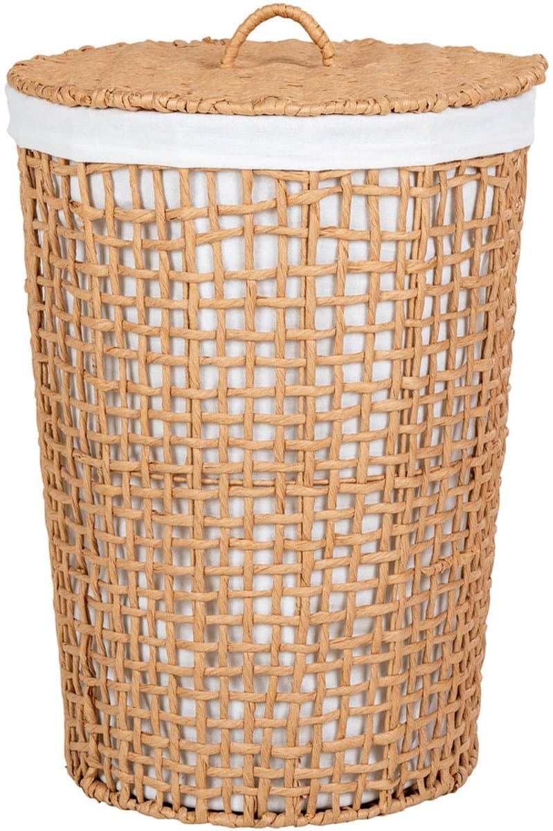 Elin | wasmand | lichtbruin/wit | papier en metaal | ø42x56 cm | wasmand | wasbox | laundry basket | wasmand met deksel | grote wasmand | Wood Selections — afbeelding 1