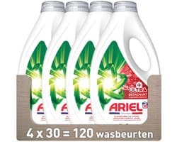 Ariel Vloeibaar Wasmiddel +Ultra Vlekverwijderaar 30 Wasbeurten - 4 x 1350 ml - Voordeelverpakking