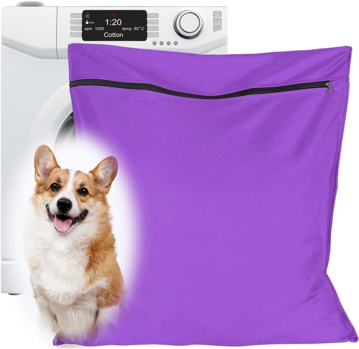Waszak voor huisdieren - waszakje voor huisdieren - Grote waszakken voor huisdieren - voorkomt dat dierenhaar de wasmachine verstopt - voor honden , katten , paarden , konijnen - paars - 70*80 cm — afbeelding 1