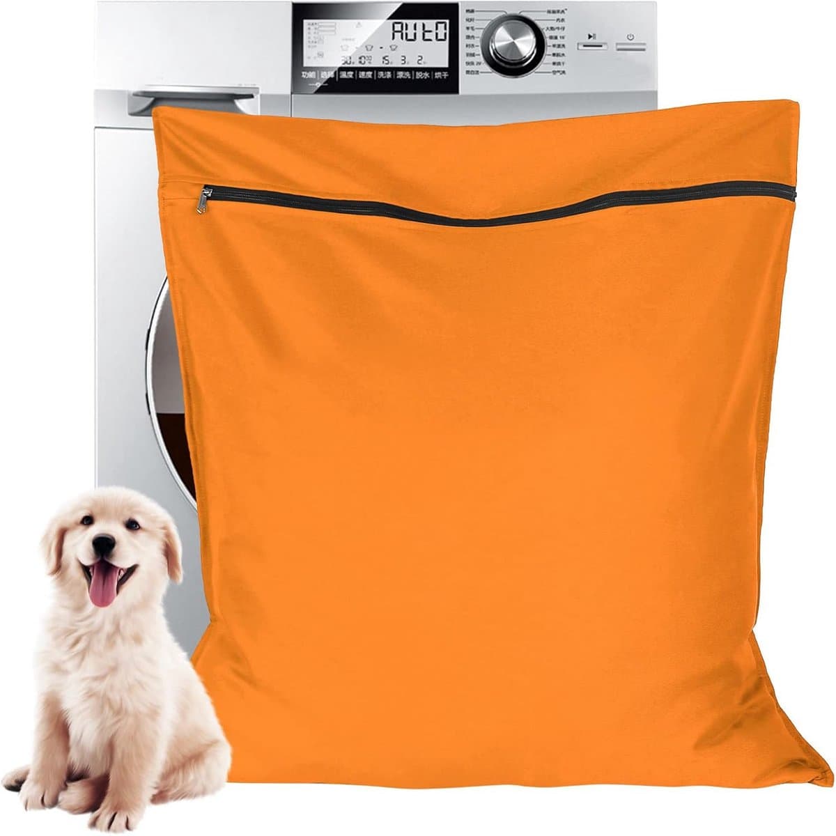Waszak voor huisdieren - waszakje voor huisdieren - Grote waszakken voor huisdieren - voorkomt dat dierenhaar de wasmachine verstopt - voor honden , katten , paarden , konijnen - oranje kleur - 70*80 cm — afbeelding 1