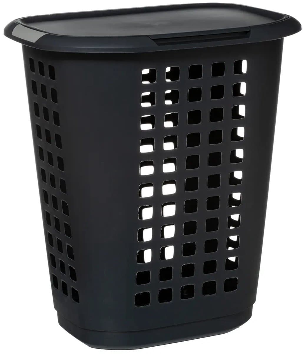 5Five Wasmand met deksel - extra groot - antraciet - kunststof - 63 liter - 53 x 38 x 60 cm - open structuur — afbeelding 1