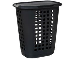 5Five Wasmand met deksel - extra groot - antraciet - kunststof - 63 liter - 53 x 38 x 60 cm - open structuur