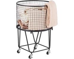 Wasmand op wielen - Rond model - Inhoud 40 liter - Draagvermogen 27 kg - Zwenkwielen 360° - Koolstofstaal
