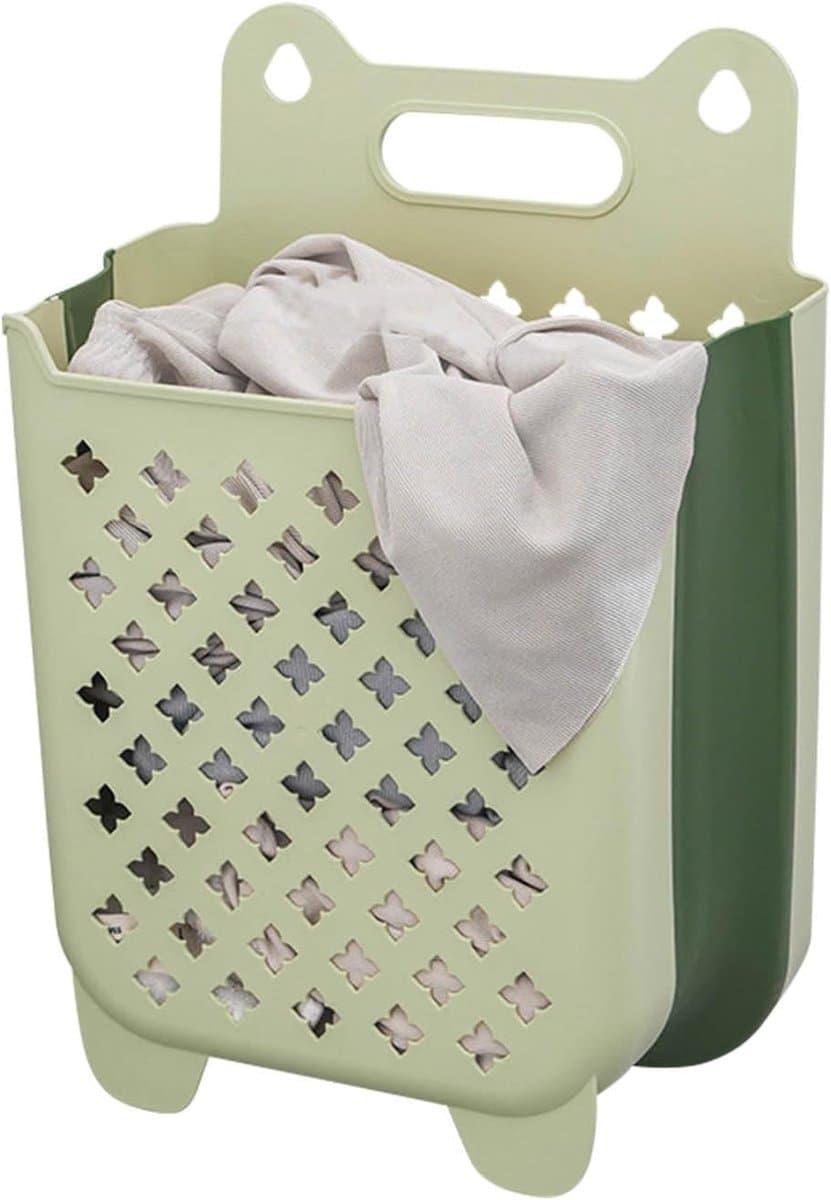Hangende wasmand - Opvouwbare wasmand - Wandgemonteerde opvouwbare wasmand geschikt voor badkamer en douche - Kledingopbergmand - Groen - 29×16×38 cm — afbeelding 1