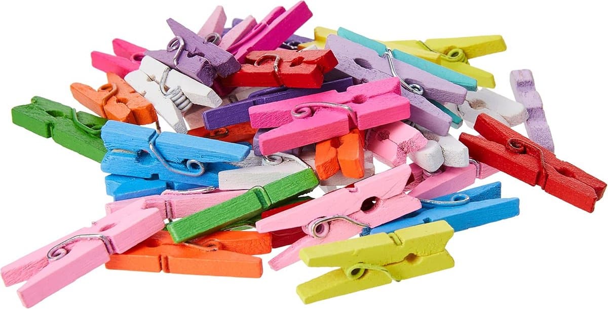 100 Stuks Houten Mini Knijpers 25mm - Kleurrijk voor Knutselen, Scrapbooking en Decoratie — afbeelding 1