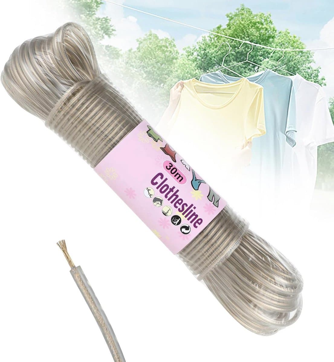 Extra sterke waslijn - 30 m - weerbestendig - stalen kern — afbeelding 1