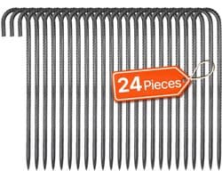 Grondankers - J-vorm tentharingen - Lengte 40,6 cm - Diameter 10 mm - Gegalvaniseerd staal - Voor tenten, luifels, trampolines - 24 stuks