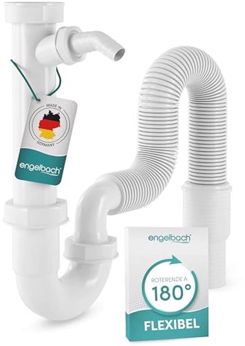 Sifon voor gootsteen met flexibele afvoerslang – Buisvormige sifon met montagevideo — afbeelding 1