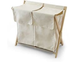 ARIT - Wasmand DAFFY NATURAL – Dubbele wasmand met uitneembare zakken – Massief beuken - Opvouwbaar – kleur: natuur