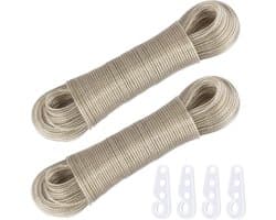 Set van 2 waslijnen met staalkern, 50 meter lang, extra sterk en weerbestendig