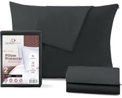 2x 100% Katoenen Kussenbeschermers met Rits - Standaard Maat Navy & Houtskool