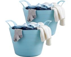 Excellent Houseware Flexibele wasmand - 2x - blauw - 30 liter - kunststof - 54 x 37 cm - met handvatten