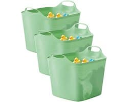 Excellent houseware flexibele kuip / emmer - 3x - groen - 25 l - kunststof - 40 x 35 cm - met handvatten