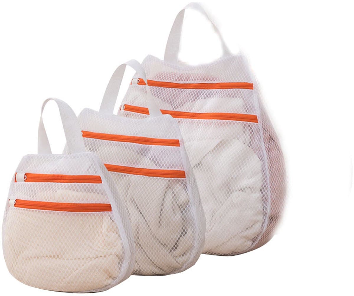Waszak - 3 stuks - Waszakken - Waszak met handvat - Opbergtas - Kledingzak voor wasmachine-opslag - Wasmachine zakken met rits - Wit - 30x30 cm , 40x40 cm , 50x50 cm — afbeelding 1