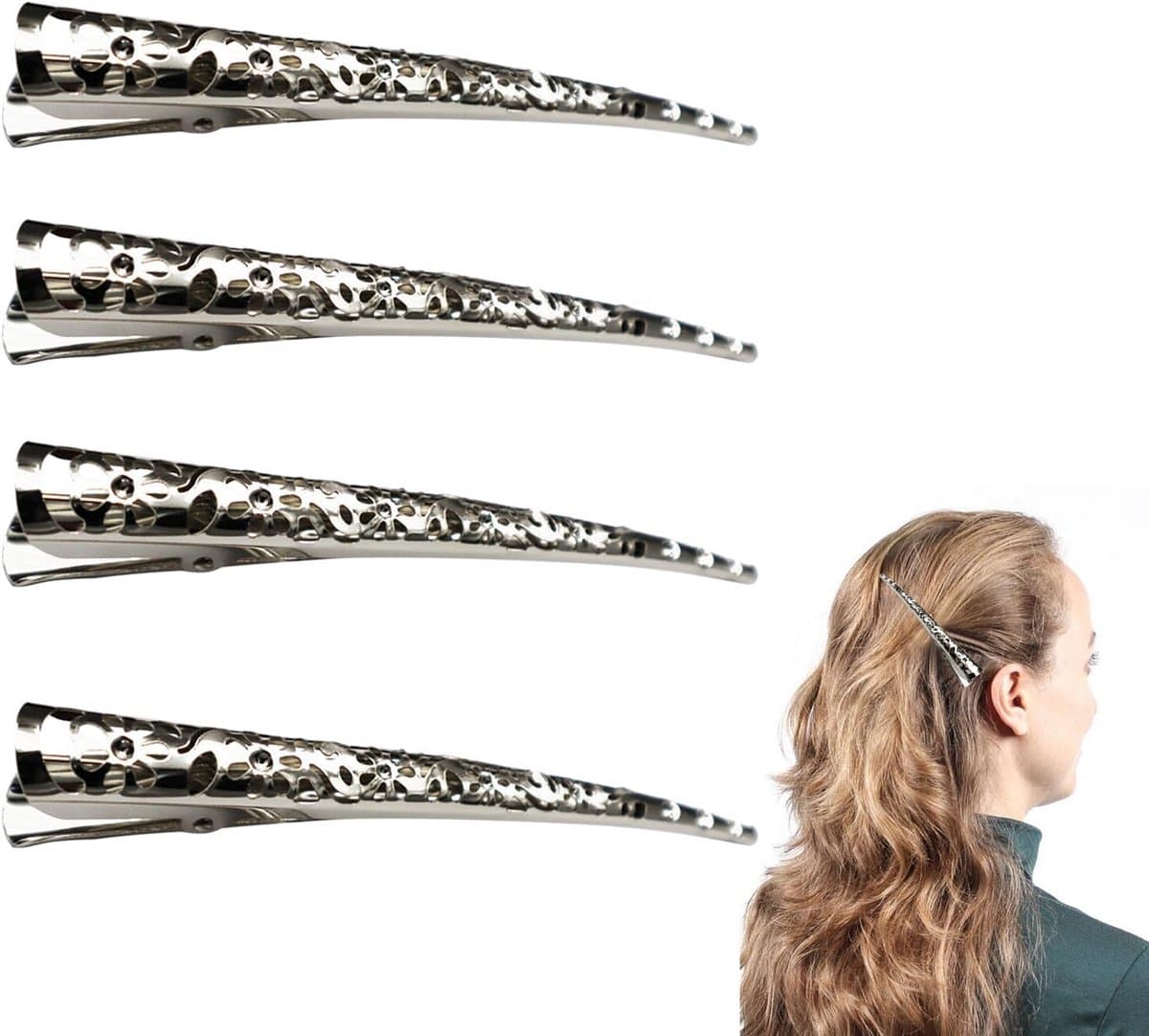 4x Professionele Metalen Haarclips Duckbill - Sterke Anti-Slip Kapper Klemmen — afbeelding 1
