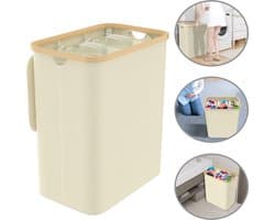 Wasmand 3 Vak – Wasverzamelaar met Deksel en 3 Wasbare Waszakken, Oxford Stof, 140L, Ideaal voor Badkamer en Wasruimte, Beige