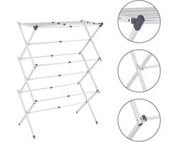 Rumi wasrek - sterke wasrek - droogrek voor kleding - droogrek voor thuis en buiten - wasrek voor binnen en buiten - Hoogwaardig Stevig uitgevoerd Staand - 4-laags opvouwbaar intrekbaar metalen droogrek met droogstangen