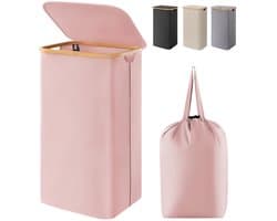 Opvouwbare Wasmand - Met Deksel en Bamboe Handvatten - Roze