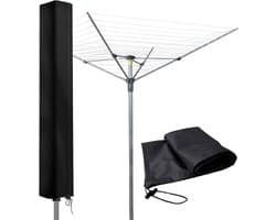 JGS Premium - Afdekhoes voor draaibaar wasrek - Zwart - Waterdicht en scheurvast - Geschikt voor Leifheit wasrek - Met ritssluiting - 160 x 15 x 15 cm