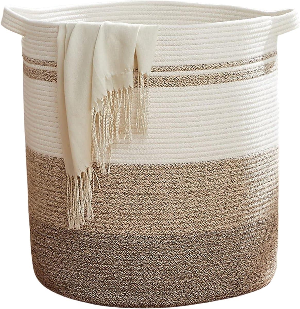 Opbergmand van gevlochten riet - Grote wasmand - Mand met handvatten - Opberger voor dekens en kussens - Geel - 45x50CM — afbeelding 1