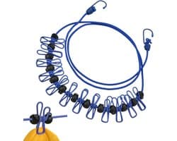 Winddichte waslijn - Reiswaslijnen - Kleding drogen - Met winddichte clips - Tot 37 meter - Blauw
