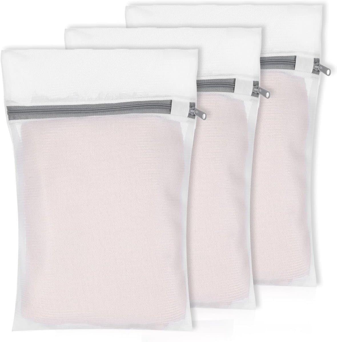 3x Mesh Waszakken 30x40cm, Wasnet voor Wasmachine, Waszak met Rits, Wit met Roze Accenten, Ideaal voor Kleding en Delicate Stoffen — afbeelding 1