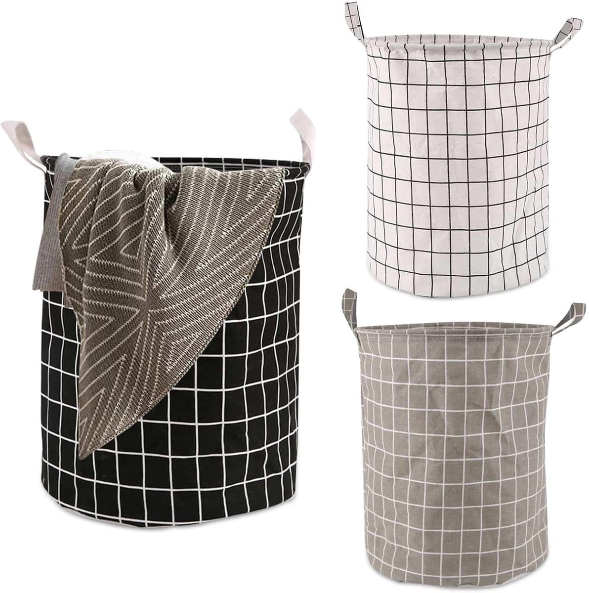 Katoenen Wasmand - Opvouwbaar - Handvat - 40 liter - Multifunctioneel - Slaapkamer Badkamer - 35 x 43,5 cm - Ronde - Set van 3 — afbeelding 1