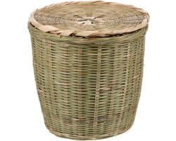 Ronde rotan-afvalmand met deksel - Geweven vuilnisemmer voor natuurlijk opbergen, rieten mand en wasmand voor in huis