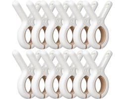 Wasknijpers - 12 Stuks - Knijpers - Kunststof - Strandlaken Knijpers - Badlaken Clips - Handdoekklemmen - Handdoekklemmen Voor Strandligstoelen - Winddicht - Clips voor Strandlaken, Beddengoed En Dikke Kleding - 9.5*7cm - Wit en kaki
