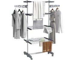 Wasdroger Wasrek 5 verdiepingen, opvouwbaar, One-Klick-Systeem, 142 cm x 55 cm x 172 cm, Grijs + Zilver — afbeelding 1