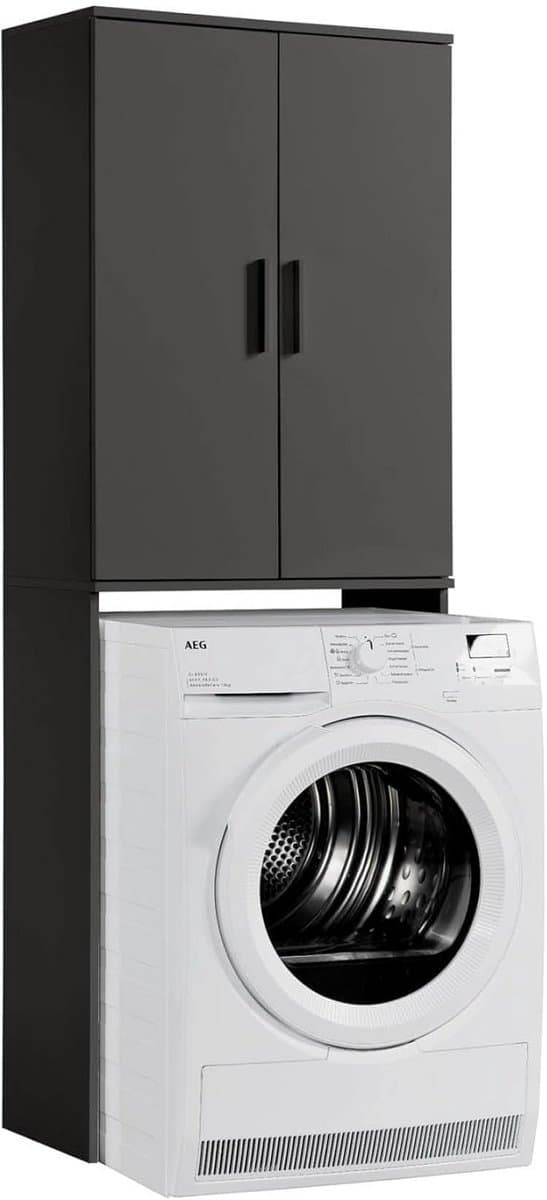 Wasmachinekast Hoge Kast - Badkamerkast Opbergkast - Ruimte Besparen - In Hoogte Verstelbaar - 180x65x34 cm - Antraciet — afbeelding 1