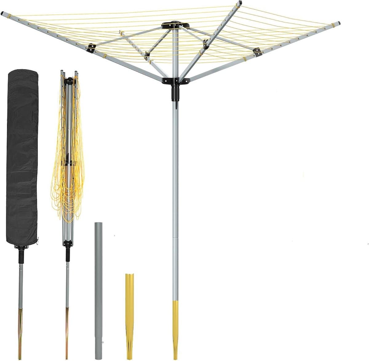 Waslijn Droogmolen - Buiten Droogrek - Kleding Drogen - 50 Meter Waslijn - 180 cm Hoog - Zilver Grijs — afbeelding 1