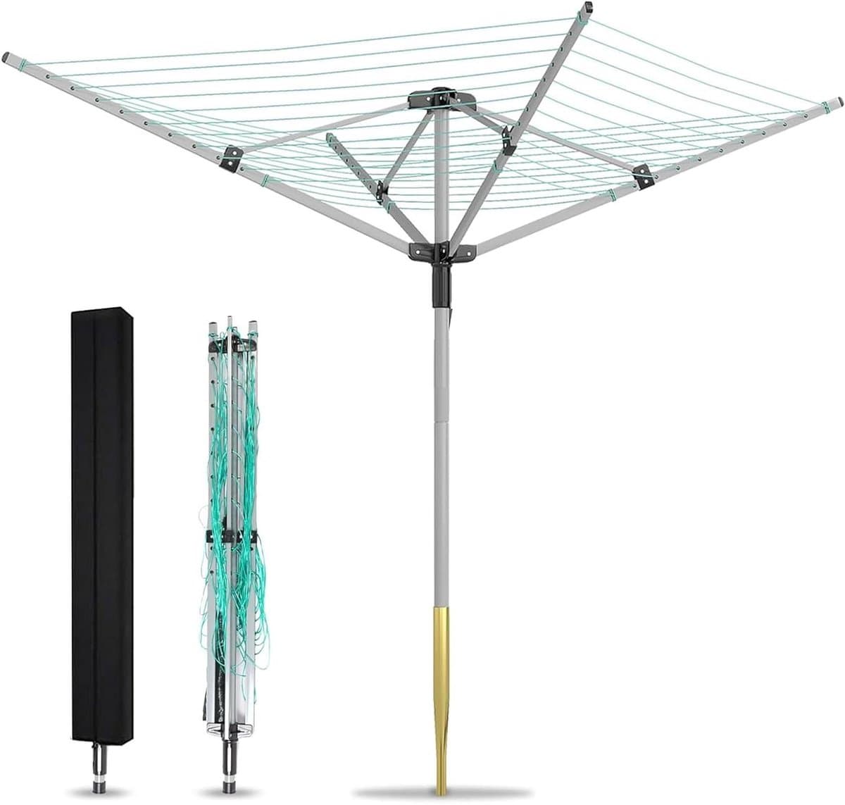 Droogmolen voor buiten - Wasdroger rek - Wassen drogen - 50 meter waslijn - 30 kg capaciteit - Grijs groen — afbeelding 1