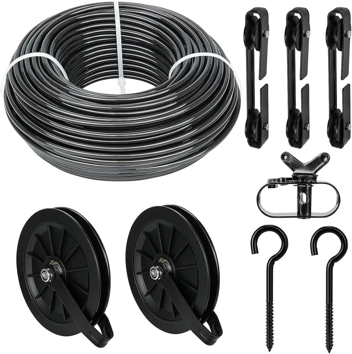 Waslijn Set - Droogkabel Pulley - Buiten Drogen - Met 3 Scheiders - 45 Meter - Zwart — afbeelding 1