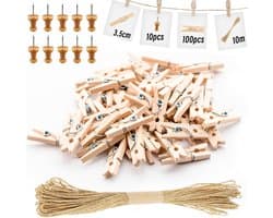 Houten Clips - Mini Knijpers - Foto Wand Decoratie - Natuurlijk Hout Materiaal - 100 Stuks - Houtkleur