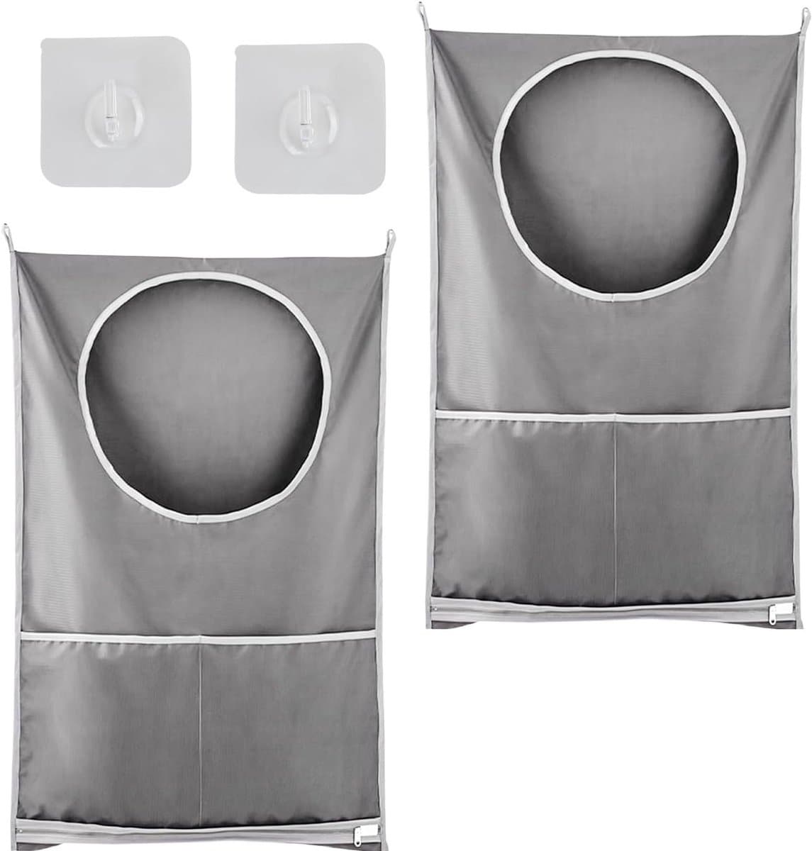 2-delige Handige Hangende Waszakken - Ruimtebesparend en Waterdicht - Grote Capaciteit voor Vuile Kleding - Ideaal voor Thuis en Op Reis (50 x 77 cm, Grijs) — afbeelding 1