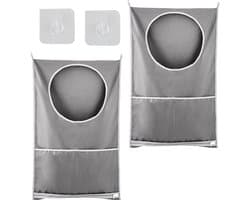 2-delige Handige Hangende Waszakken - Ruimtebesparend en Waterdicht - Grote Capaciteit voor Vuile Kleding - Ideaal voor Thuis en Op Reis (50 x 77 cm, Grijs)