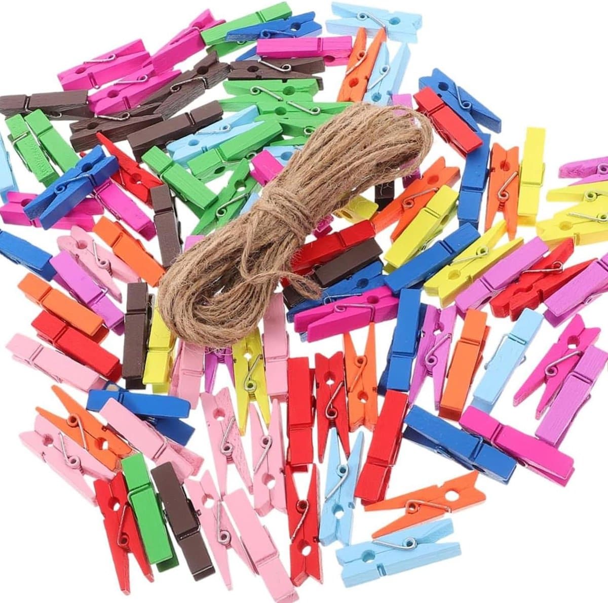 Mini Houten Knijpers - Kleine Decoratie Clips - Foto's Ophangen - Kleurrijk Set - 100 Stuks - Kleurrijk — afbeelding 1
