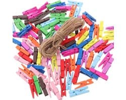 Mini Houten Knijpers - Kleine Decoratie Clips - Foto's Ophangen - Kleurrijk Set - 100 Stuks - Kleurrijk