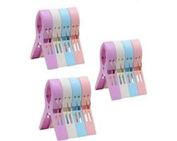 Badlaken Knijpers - 12 stuks - Handdoek Knijpers - Kunststof - Strandhanddoekclips - Grote knijpers in vrolijke kleuren voor strandlaken - Voor dagelijks wasgoed, strandhanddoek, badhanddoek - 4 Kleuren