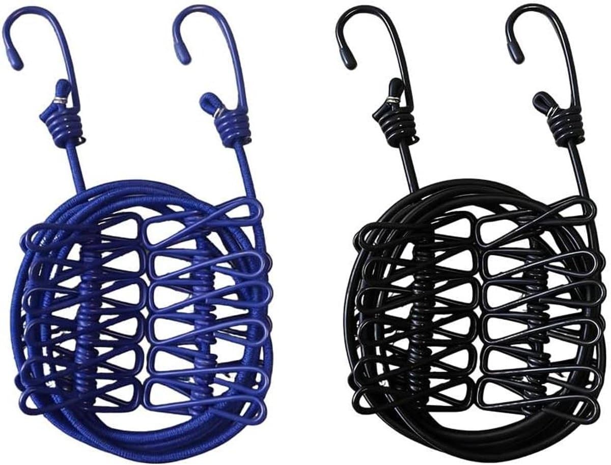 Reis Kledinglijn - Draagbare Waslijn - Buiten Drogen - Met 12 Klemmen - 180-300 cm - Zwart Blauw — afbeelding 1