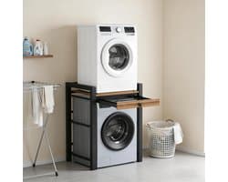 Wasmachine Verhoger - Droogkast Kast - Ruimte Besparen - Sterke Staalconstructie - 65x61.5x100.5 cm - Zwart Met Lades