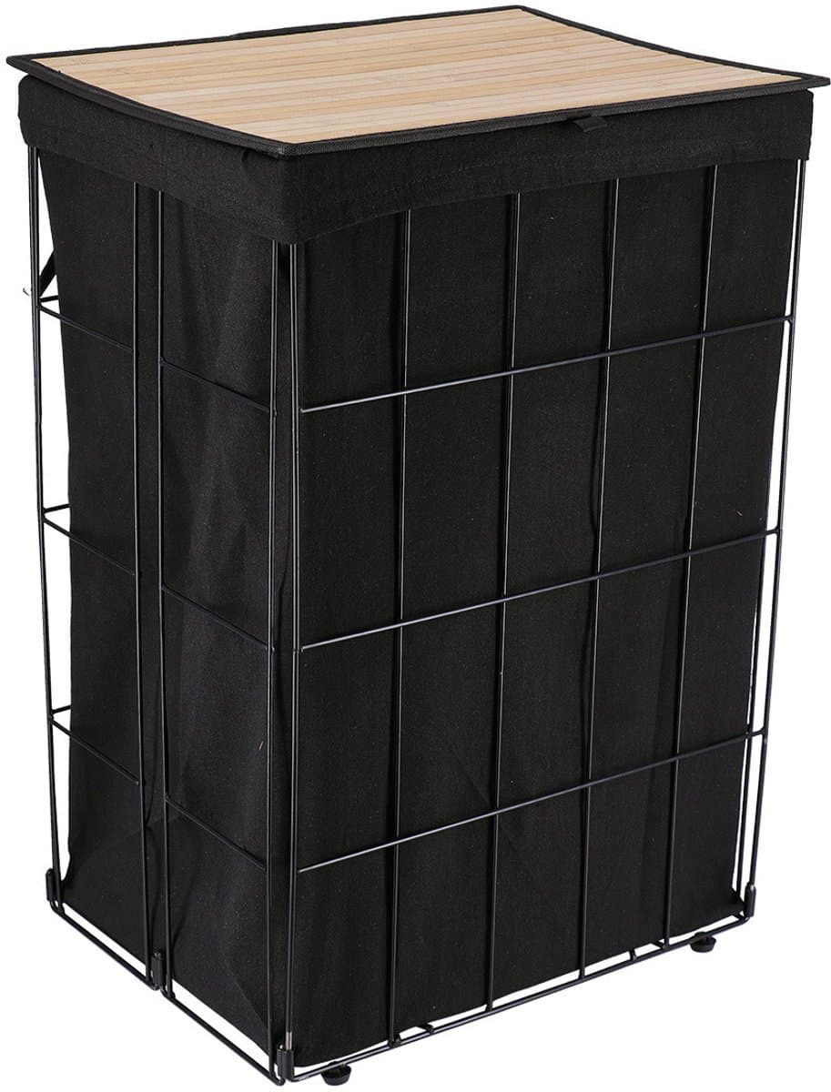 Tendance Wasmand met deksel Bamboe - zwart - metaal- 60 liter - 40 x 30 x 60 cm — afbeelding 1