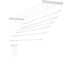 KADAX Plafondwasdroger, wasdroger voor het plafond 6, wanddroger met polyethyleen beklede stalen spijlen, plafonddroger, draagvermogen 12 kg (6 x 130 / wit) — afbeelding 1