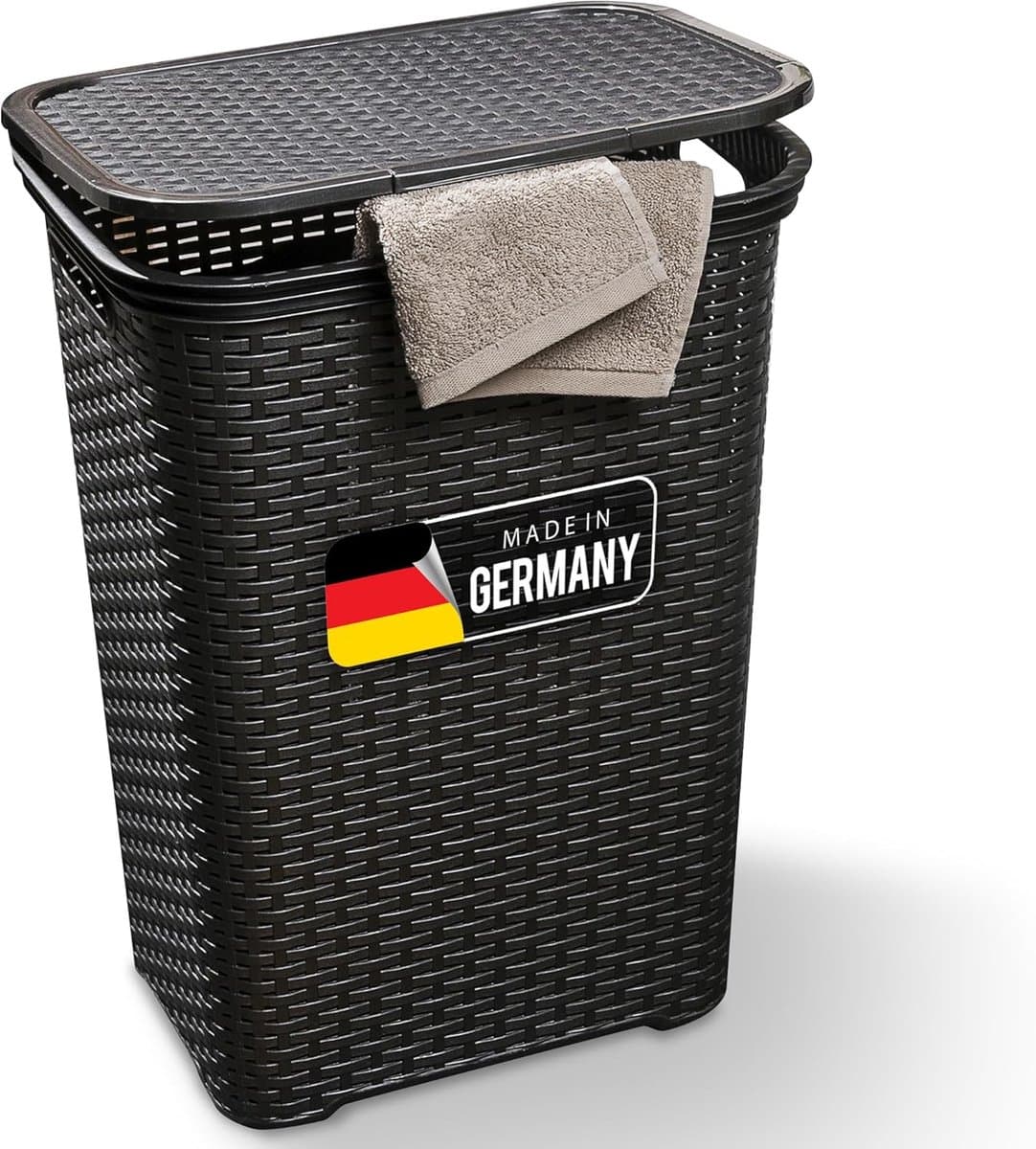 Novaliv Rotan Wasmand met Deksel 60L Zwart, Wasbox Wasemmer Wascontainer Modern voor Badkamer Wasgoed Vuile Was, Wasmanden Vuile Wascontainer Wasmand Verzamelmand Box — afbeelding 1
