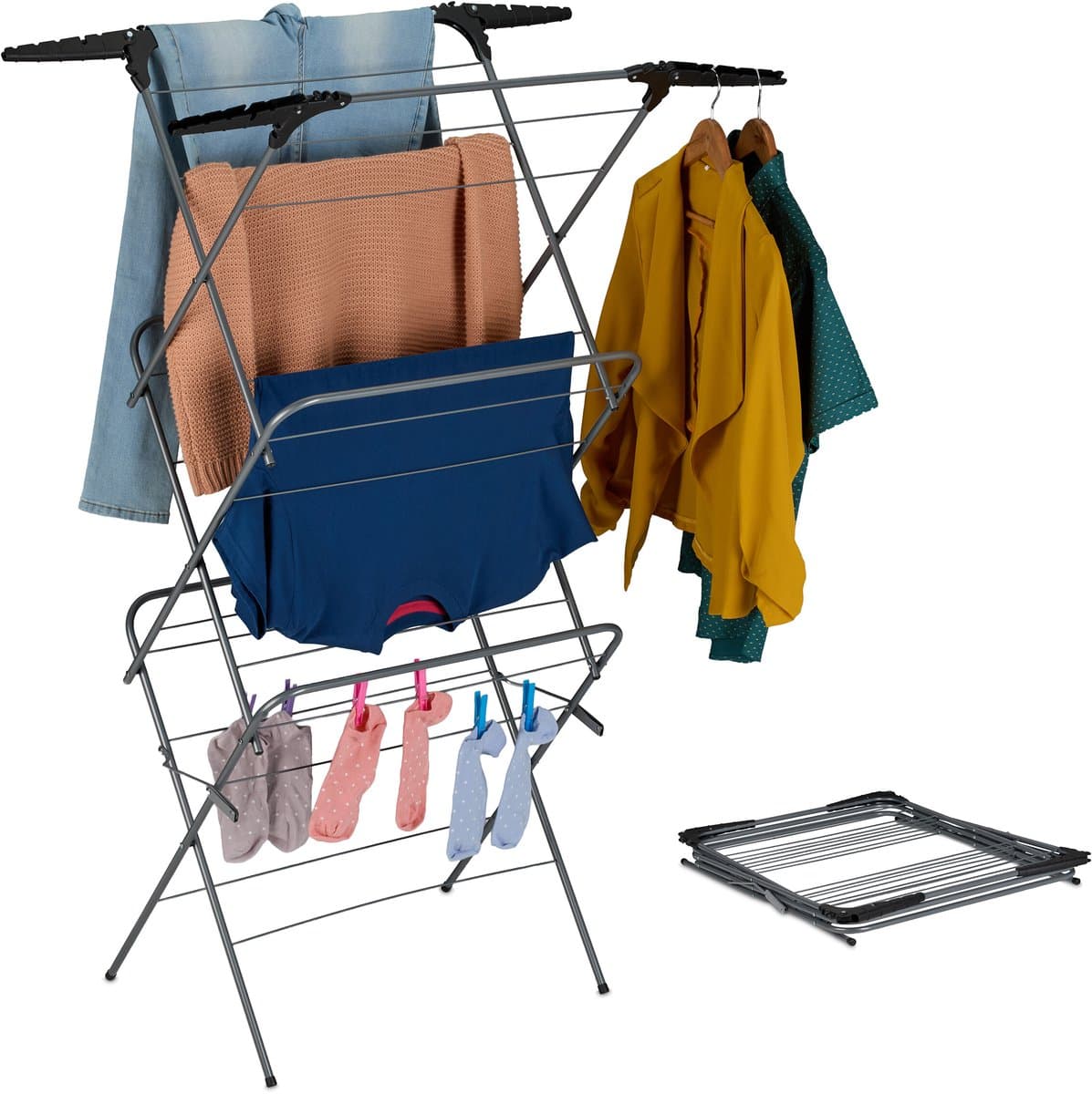 wasrek inklapbaar - 138x63,5x50 cm - houders voor kledinghangers - staand — afbeelding 1
