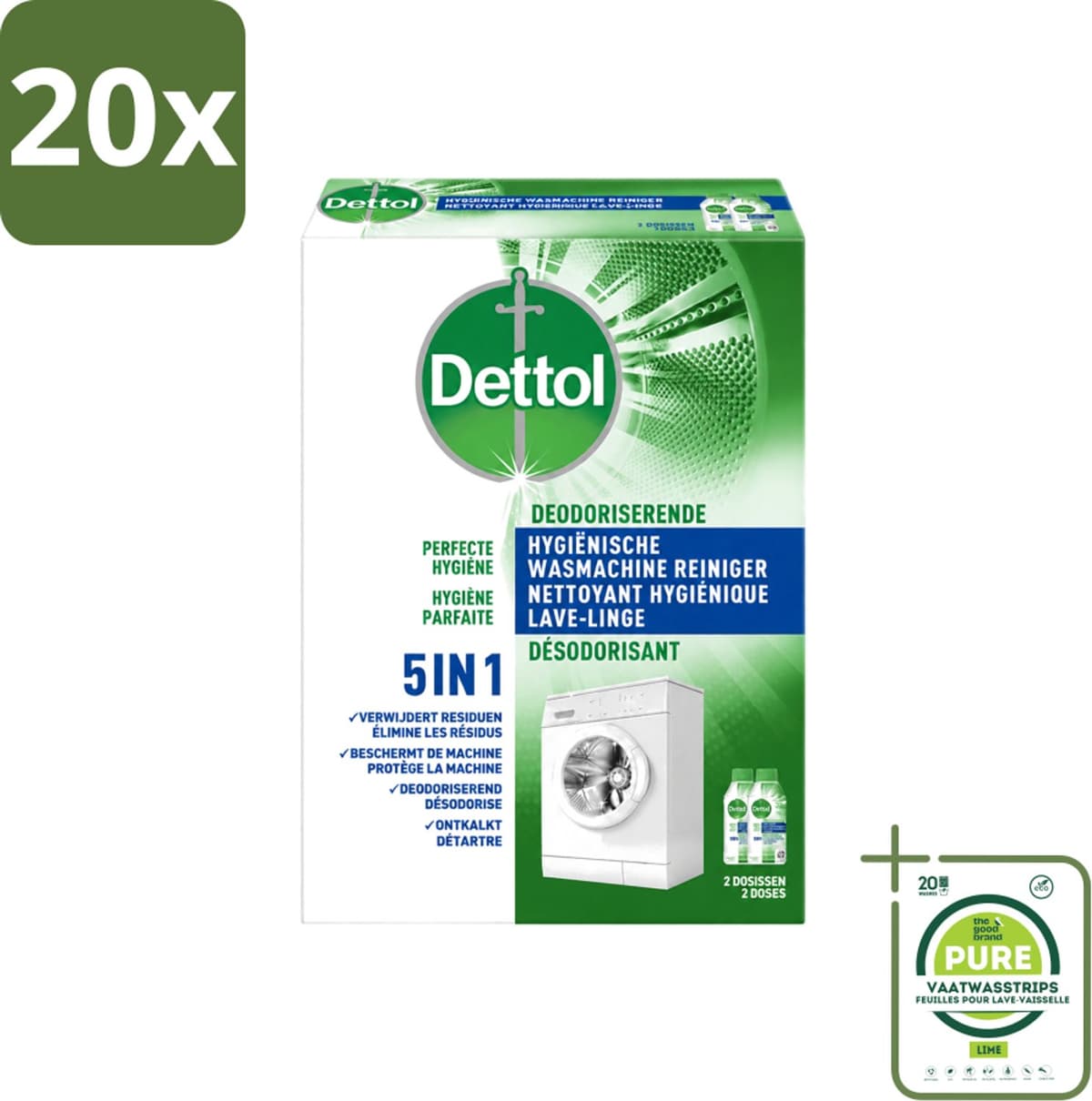 20 x Dettol - Hygiënische Wasmachine Reiniger - 5-in1 Formule - 500ml - Grootverpakking - Vaatwasstrips - Wasmachine Reiniger - Hygiëne Wasmachine - Wasmachine Reinigen - Wasmachine Reiniger 5 In 1 - Wasmachine Geur — afbeelding 1