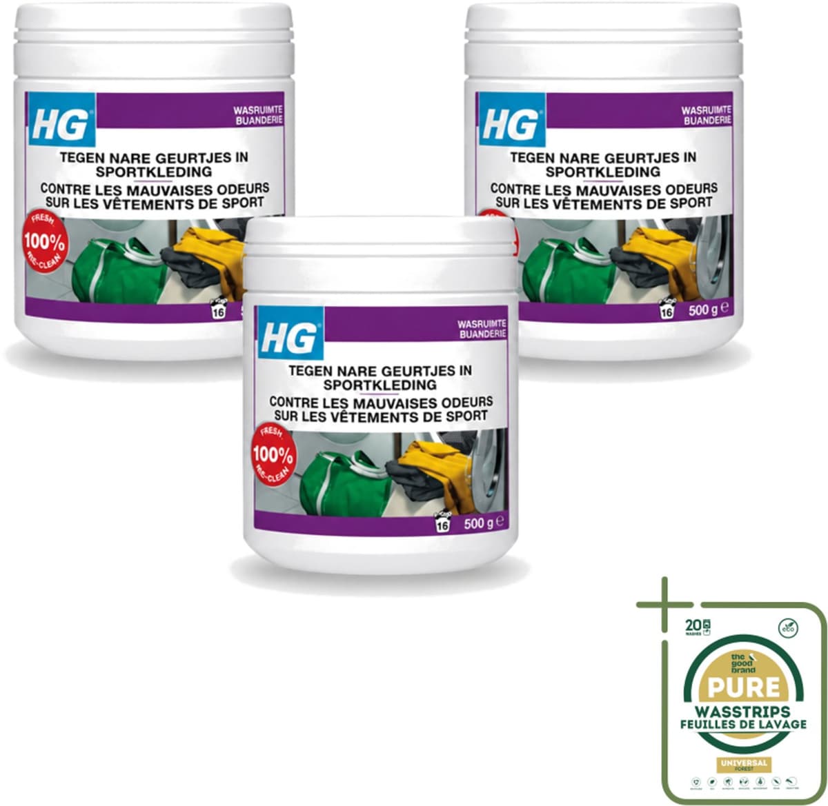 3 x HG - Wasruimte - Tegen Nare Geurtjes In Sportkleding - Wasmiddeltoevoeging - 500 g - Wasstrips - Geurverwijdering Sportkleding - Stankmoleculen Verwijderen - Wasmiddel Toevoeging - Sportkleding Geur - Handdoek Geur — afbeelding 1